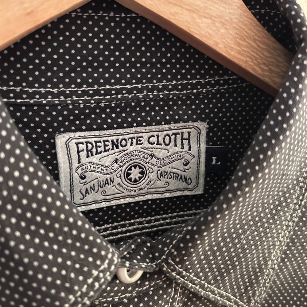 Freenote Cloth Wells Black Polka Dot Work Shirt L